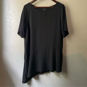 Eileen Fisher Womens Large 100% Silk Black Asymmetrical Tunic Blouse Top Minimal